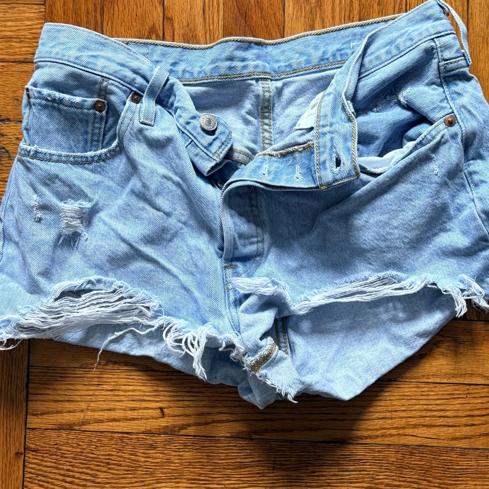 Levi's Light Blue Ripped Jean Shorts